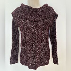 NWT White House Black Market Maroon keyhole bow chunky knit sweater size XS